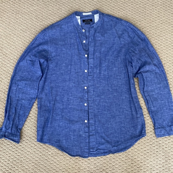 Zara men’s linen tab collar size L in blue - Picture 2 of 6